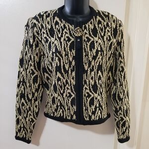 Anne Crimmins for Umi Collection Gold Shimmer Knit Jacket | M |